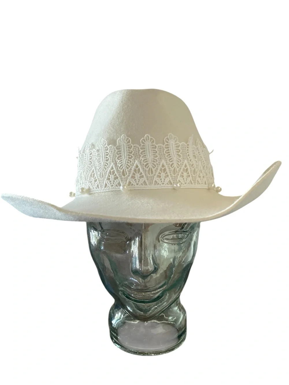 SD Hat Co Now & Forever Wool Felt Cowgirl Hat Lace Pearl Bridal festival Boho